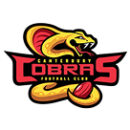 Canterbury Cobras Football Club logo—bold red text, fierce cobra coiled around football.